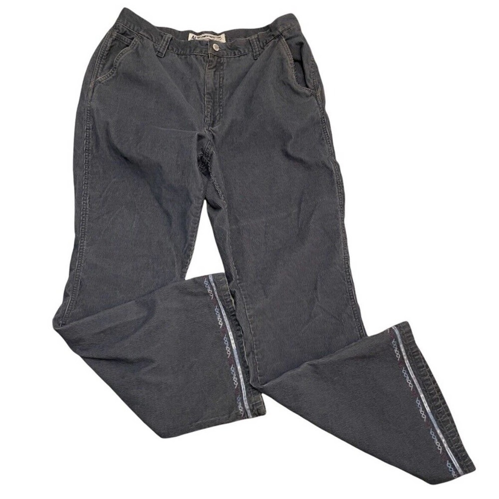American Eagle Gray Y2K Style Corduroy Embroidered Ankle Flared Jeans